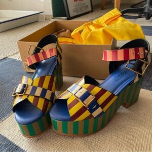 Charlotte Stone RAF Multicolor Striped Platform Sandals 6 36